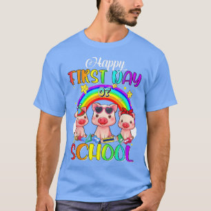 Happy First Day Of School Cute Pigs Rainbow Back T T-Shirt