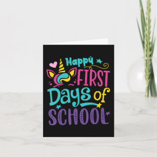 Happy First Day Of School Cute Unicorn Back To Sch Card