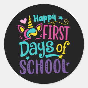 Happy First Day Of School Cute Unicorn Back To Sch Classic Round Sticker