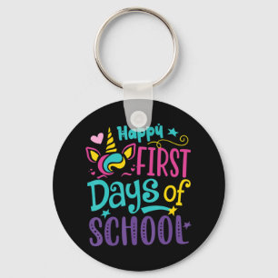 Happy First Day Of School Cute Unicorn Back To Sch Key Ring