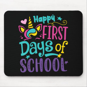 Happy First Day Of School Cute Unicorn Back To Sch Mouse Mat
