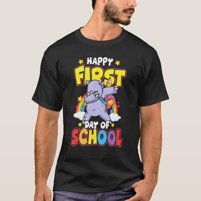 Happy First Day Of School Dabbing Rhino Back To Sc T-Shirt (Front)