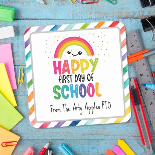 Happy first day of school gift tag, square sticker (Creator Uploaded)