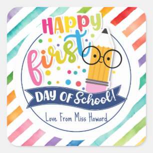 Happy first day of school gift tag, square sticker