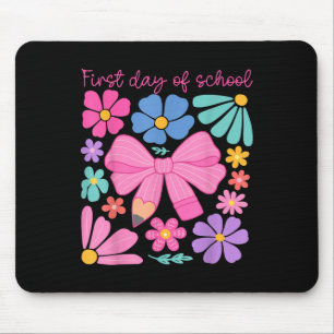 Happy First Day Of School Girls Coquette Bow Back Mouse Mat
