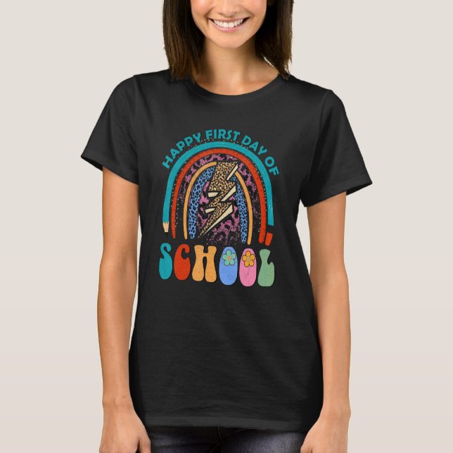 Happy First Day Of School Leopard Retro Thunder T-Shirt (Front)