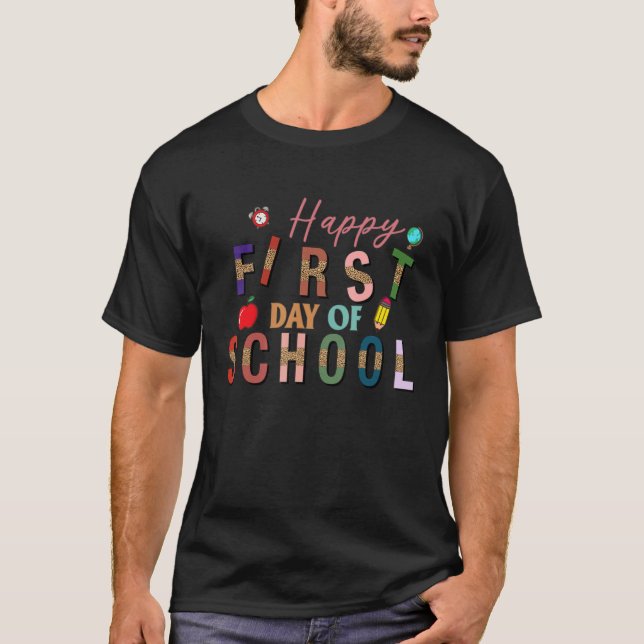 Happy First Day Of School Leopard Student Back To  T-Shirt (Front)