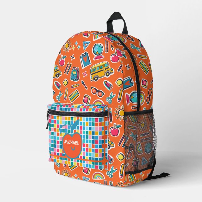 Happy First Day Of School Monogram Personalised Printed Backpack (Back Corner Right)