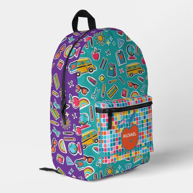 Happy First Day Of School Monogram Personalised Printed Backpack (Back Corner Left)