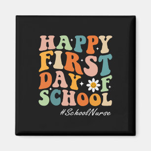 Happy First Day of School Nurse groovy retro back Magnet