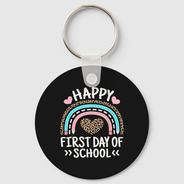 Happy First Day Of School Outfit Rainbow Teacher S Key Ring (Front)