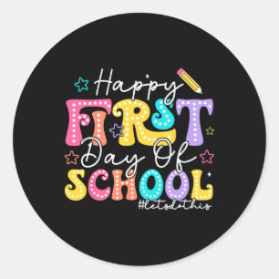 Happy First Day Of School Pencil Teacher Kids Back Classic Round Sticker