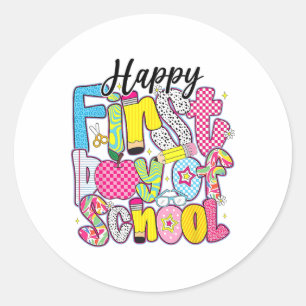 Happy First Day Of School Pencil Teacher Kids Back Classic Round Sticker
