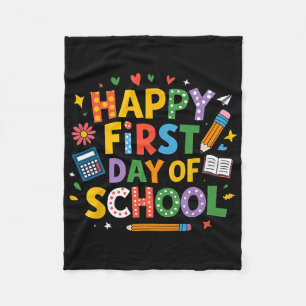 Happy First Day Of School Pencil Teacher Kids Back Fleece Blanket