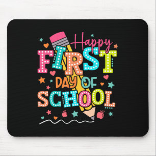 Happy First Day Of School Pencil Teacher Kids Back Mouse Mat