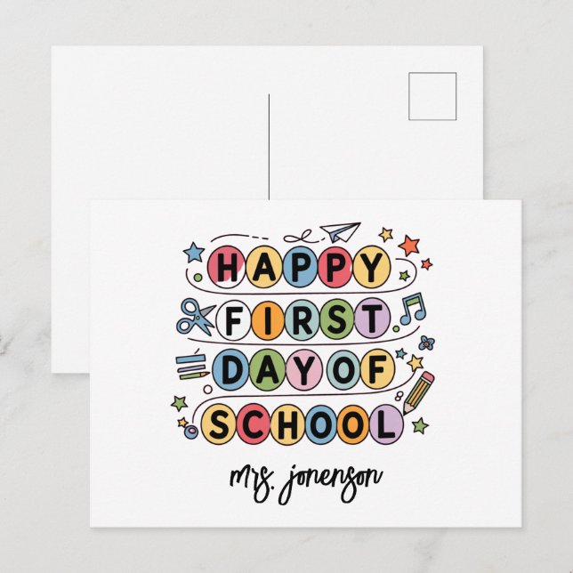 Happy First Day of School Personalised Name Holiday Postcard (Front/Back)