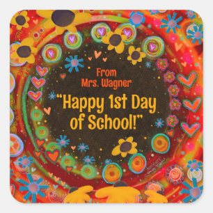 Happy First Day of School Personalised Teacher  Square Sticker