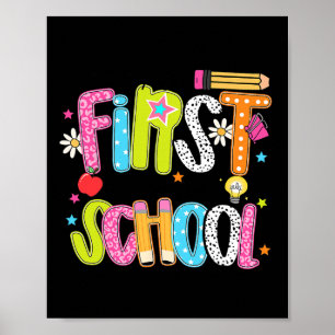 Happy First Day Of School Preppy Teacher Kids Back Poster