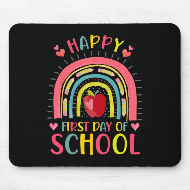 Happy First Day Of School Rainbow Teacher Back To  Mouse Mat (Front)