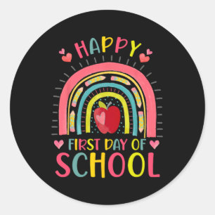 Happy First Day Of School Rainbow Teacher Byck To Classic Round Sticker