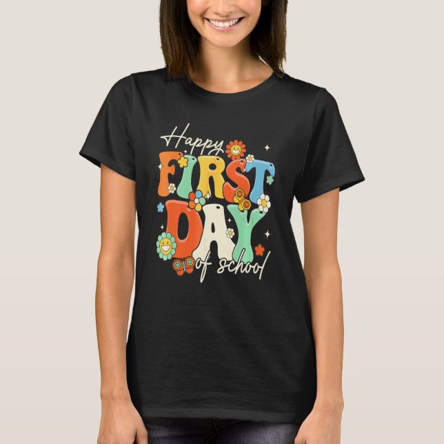 Happy First Day Of School Retro Groovy  Teacher St T-Shirt (Front)
