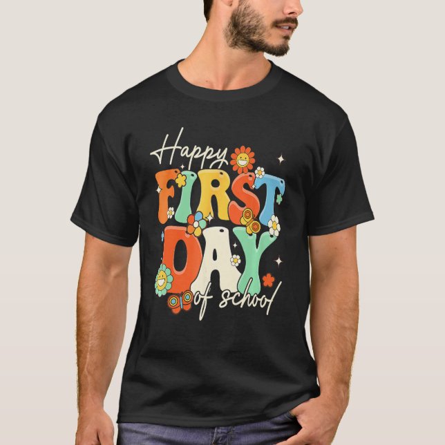 Happy First Day Of School Retro Groovy  Teacher St T-Shirt (Front)