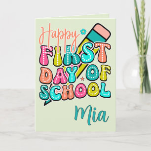 Happy First Day Of School Retro Pencil Groovy Card