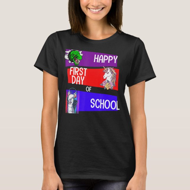 Happy First Day Of School Squad Grade Unicorn Dino T-Shirt (Front)
