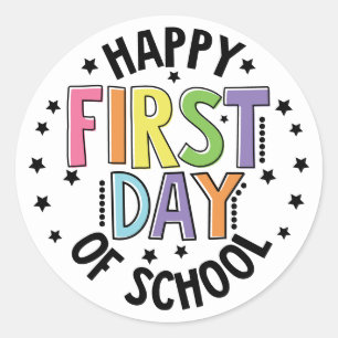 Happy First Day Of School Teacher Education Modern Classic Round Sticker