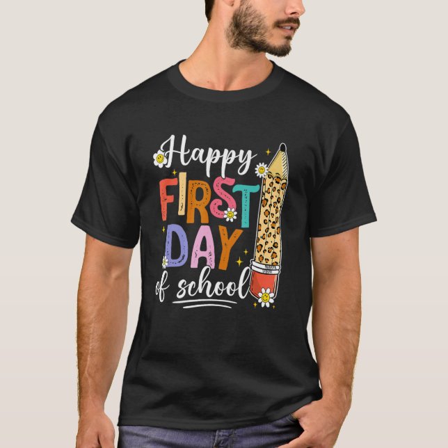 Happy First Day Of School Teacher Kids Groovy Back T-Shirt (Front)