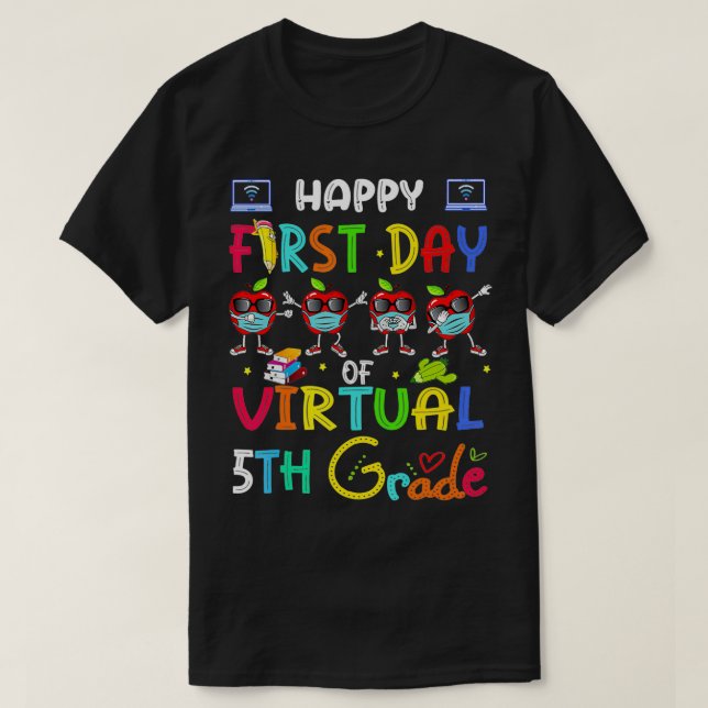 happy first day of virtual 5th grade apple mask Sc T-Shirt (Design Front)