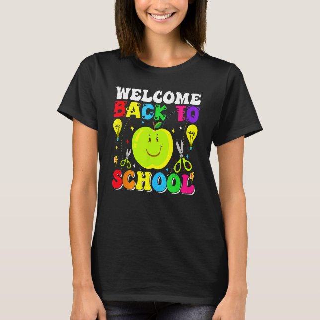 Happy First Day School Cute Boy Girls Welcome Back T-Shirt (Front)