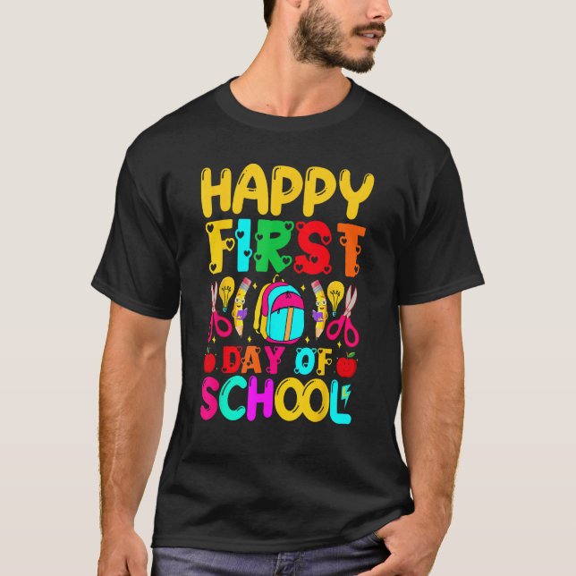 Happy First Day School Welcome Back To School Cute T-Shirt (Front)