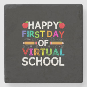 Happy First Day Virtual Of School Stone Coaster