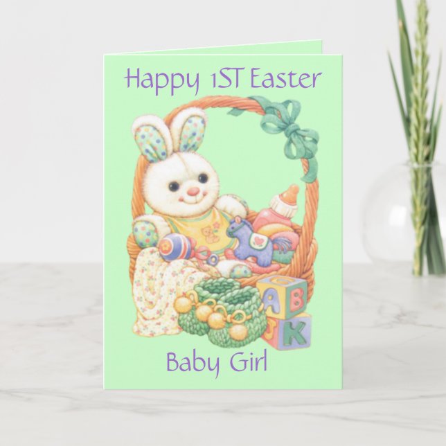 Happy First Easter Baby Girl (Customisable) Holiday Card (Front)