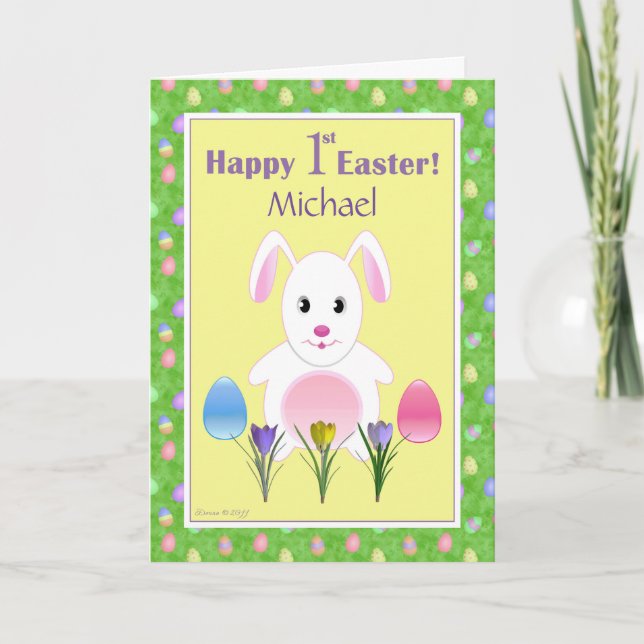 Happy First Easter Bunny Rabbit Personalised Card (Front)
