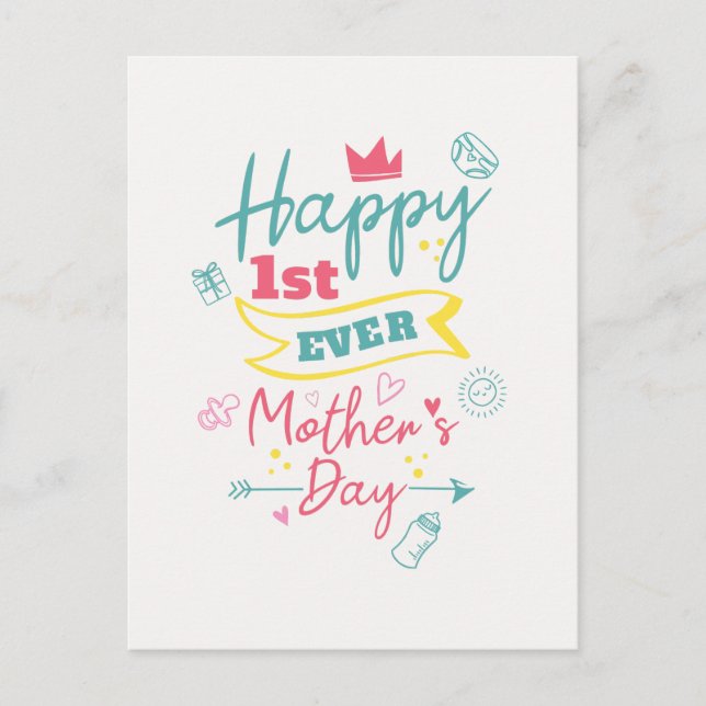 Happy First Ever Mothers Day Personalised Holiday Postcard (Front)