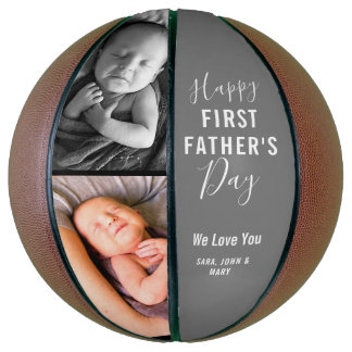 Happy First Father’s Day Baby 2 Photo Name Script Basketball