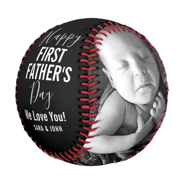 Happy First Father’s Day Black Baby 2 Photos Name Baseball (Angled)