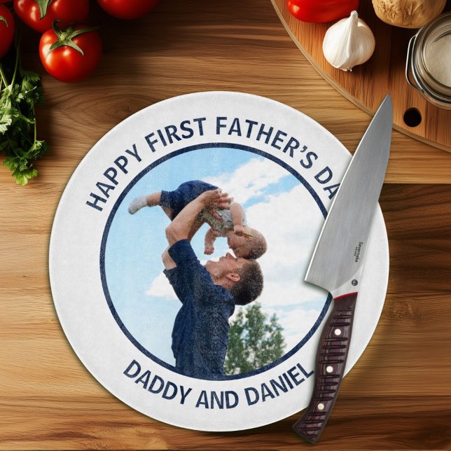 Happy First Father’s Day Custom Photo & Text Cutting Board (Creator Uploaded)