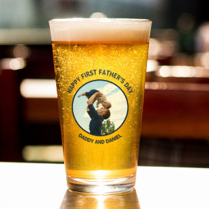 Happy First Father’s Day Custom Photo & Text Glass