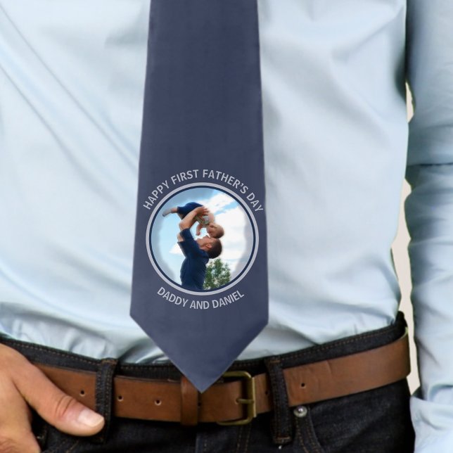 Happy First Father’s Day Custom Photo & Text Tie (Creator Uploaded)