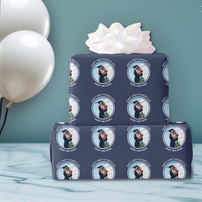 Happy First Father’s Day Custom Photo & Text Wrapping Paper (Creator Uploaded)