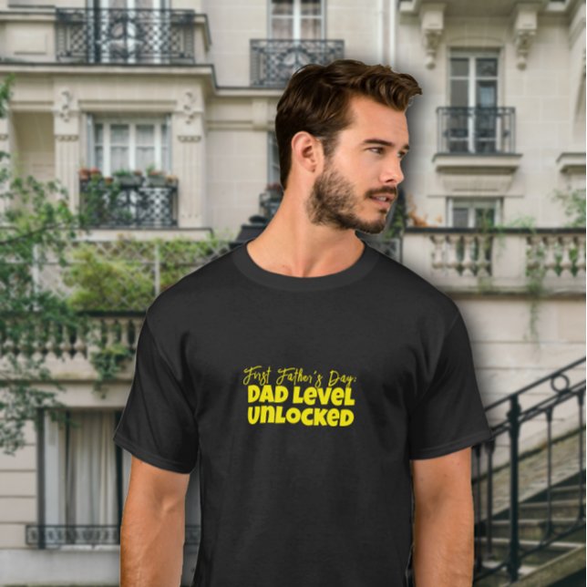 Happy First Father’s Day yellow letter humour T-Shirt (Creator Uploaded)