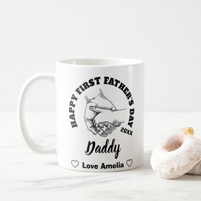 Happy First Father's Day 2021, Custom Names Coffee Mug (With Donut)