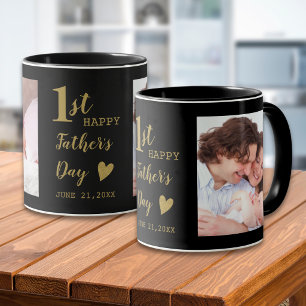 Happy First Father's Day 2 Photo Black And Gold Mug