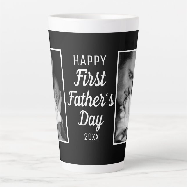 Happy First Father's Day 2 Photo Black Latte Mug (Front)