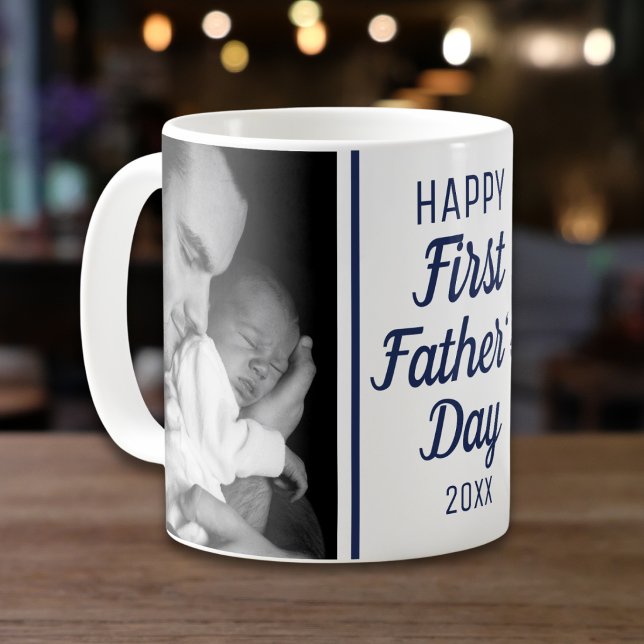 Happy First Father's Day 2 Photo Blue And White Coffee Mug (Creator Uploaded)