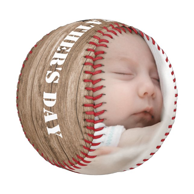 Happy First Father's Day 2 Photo Collage Wood Baseball (Angled)