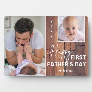 Happy First Father's Day 2 Photo Collage Wood  Plaque